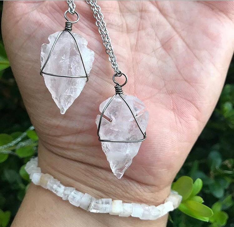 Rose Quartz Arrowhead Necklace — Diamond Heart Talisman