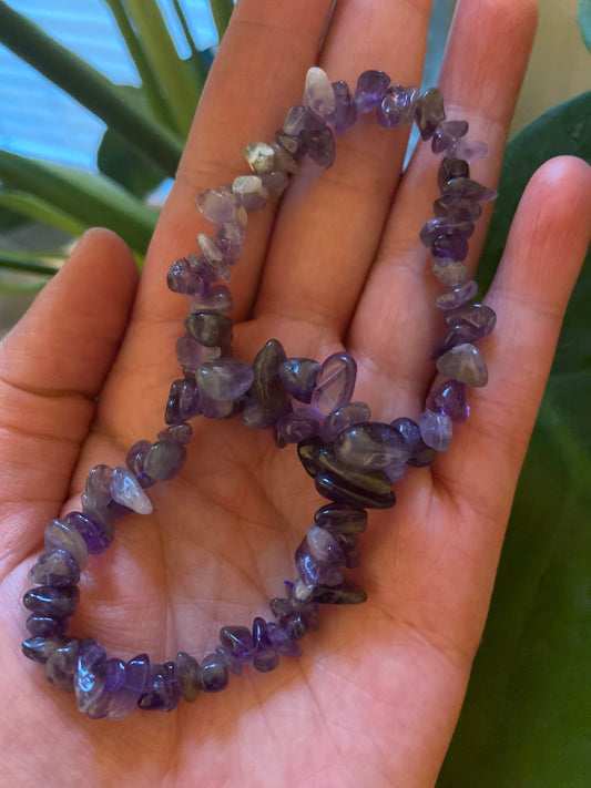 Amethyst Bracelet-Amethyst Chip Bracelet-Amethyst Crystal Bracelet